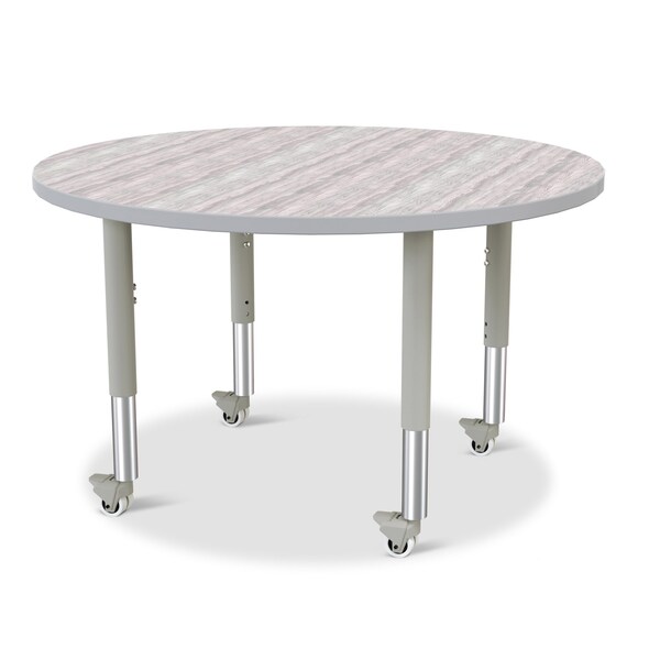 Jonti-Craft Berries Round Activity Table, 42 in. Diameter, Mobile, Driftwood Gray/Gray/Gray - 6468JCM450