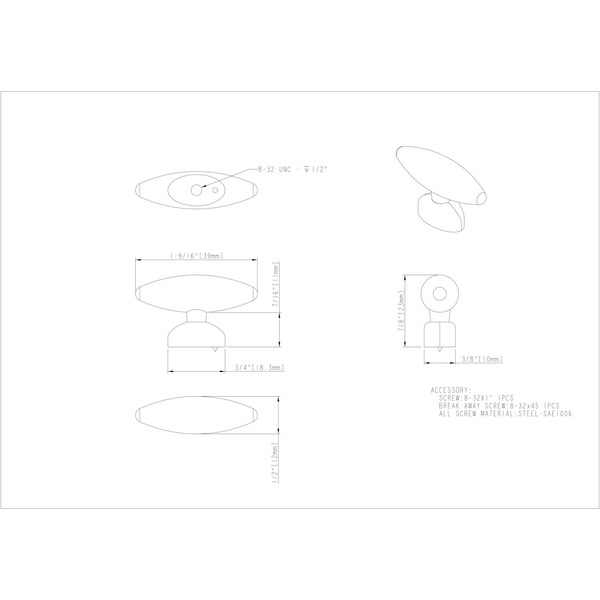 Elements By Hardware Resources 1-9/16" Overall Length Matte Silver Football Verona Cabinet "T" Knob - 409222