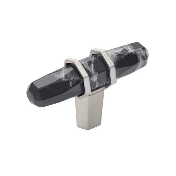 Amerock Carrione 2-1/2 in 64 mm Length Marble Black/Satin Nickel Cabinet Knob - BP36647MBKG10