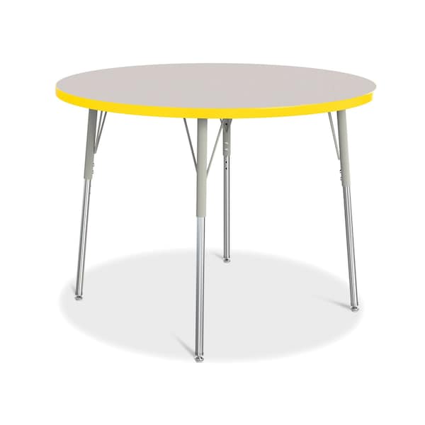 Jonti-Craft Berries Round Activity Table, 42 in. Diameter, A-height, Freckled Gray/Yellow/Gray - 6468JCA007