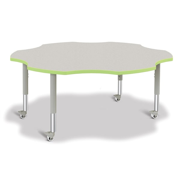 Jonti-Craft Berries Six Leaf Activity Table, 60 in., Mobile, Freckled Gray/Key Lime/Gray - 6458JCM130
