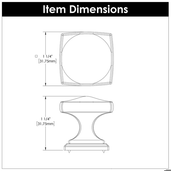 Hickory Hardware Dover Collection Knob 1-1/4 Inch Square Matte Black Finish - H078769MB