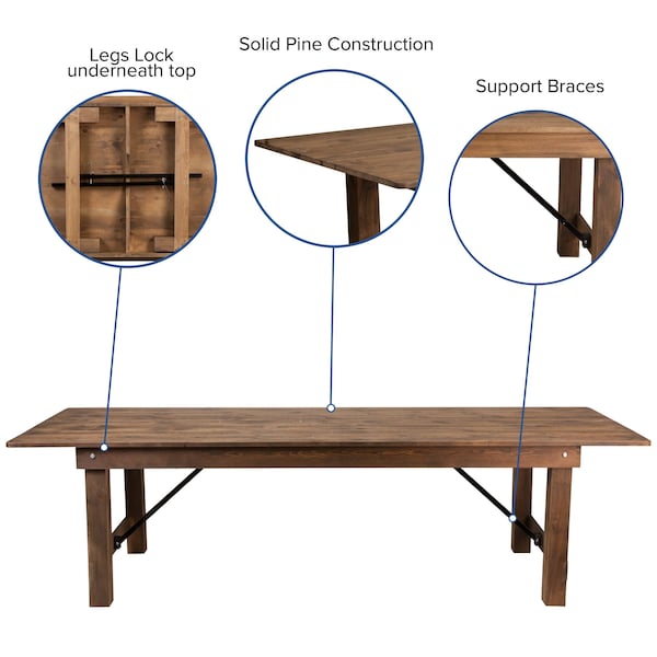 Flash Furniture Rectangle Antique Farm Table, 40" W, 108" L, 30" H, Wood Top, Wood Grain - XA-FARM-15-GG