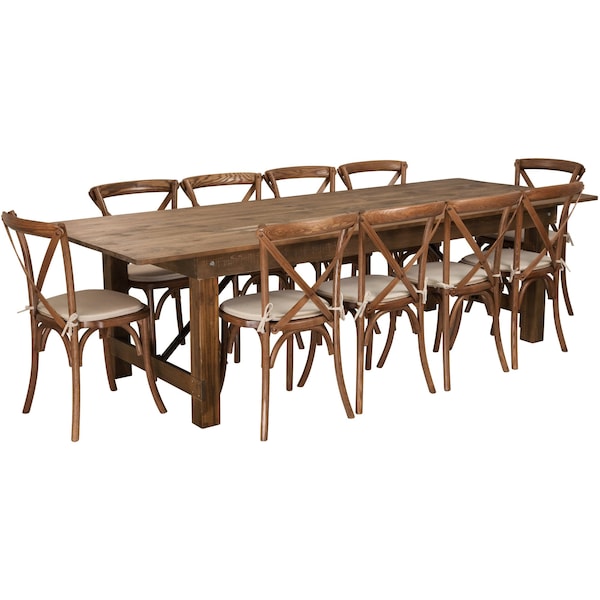 Flash Furniture Rectangle Antique Farm Table, 40" W, 108" L, 30" H, Wood Top, Wood Grain - XA-FARM-15-GG