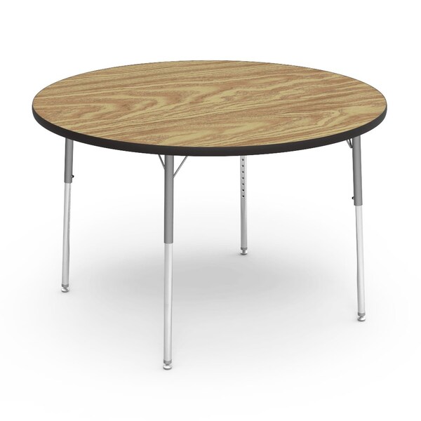 Virco 48 in. W, 48 in. L, 22-30 in. H, Medium Oak Top / Black Edge - 4848R