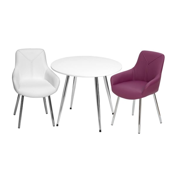 Gift Mark Mid-Century Modern Round Kids White Table with White & Purple Arm Chairs - T3082PW