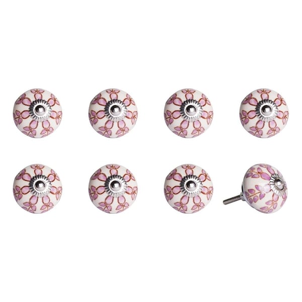 Homeroots KI1228 Knob It - White Pink & Burgundy - Pack of 8, 8PK - 321694