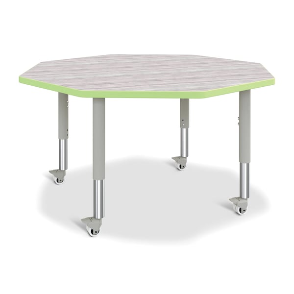 Jonti-Craft Berries Octagon Activity Table, 48 in. x 48 in., Mobile, Driftwood Gray/Key Lime/Gray - 6428JCM451