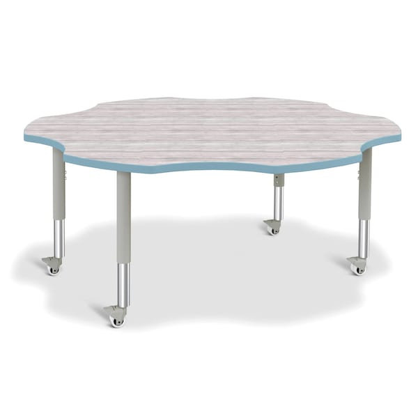 Jonti-Craft Berries Six Leaf Activity Table, Mobile, Driftwood Gray/Coastal Blue/Gray - 6458JCM452
