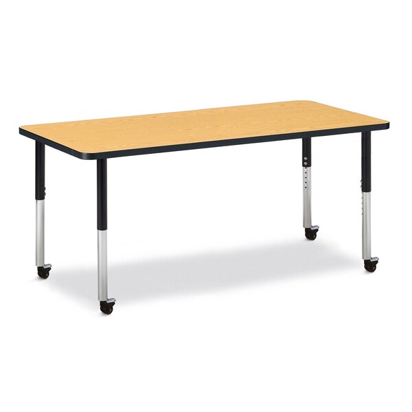 Jonti-Craft Berries Rectangle Activity Table, 30 in. x 72 in., Mobile, Oak/Black/Black - 6413JCM210