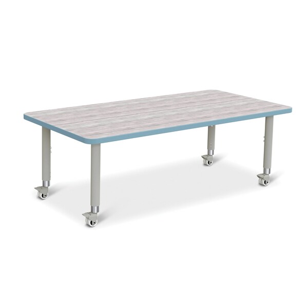 Jonti-Craft Berries Rectangle Activity Table, 30 in. x 60 in., Mobile, Driftwood Gray/Coastal Blue/Gray - 6408JCM452