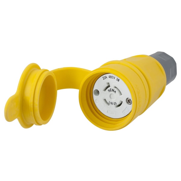Dispositivos de bloqueo Bryant, Elastomérico, Conector hembra, 20A 3-Fase Delta 480V CA, L16-20R, Terminal de tornillo - BRY27W76