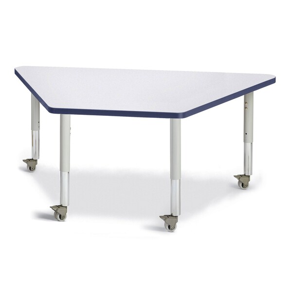 Jonti-Craft Berries Trapezoid Activity Tables, 30 in. x 60 in., Mobile, Freckled Gray/Navy/Gray - 6443JCM112