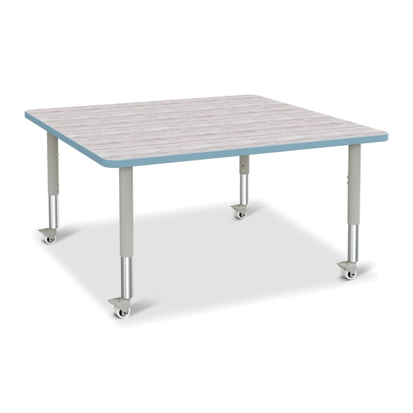 Jonti-Craft Berries Square Activity Table, 48 in. x 48 in., Mobile, Driftwood Gray/Coastal Blue/Gray - 6418JCM452