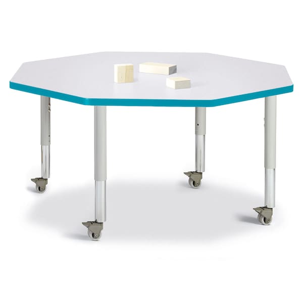 Jonti-Craft Berries Octagon Activity Table, 48 in. x 48 in., Mobile, Freckled Gray/Teal/Gray - 6428JCM005