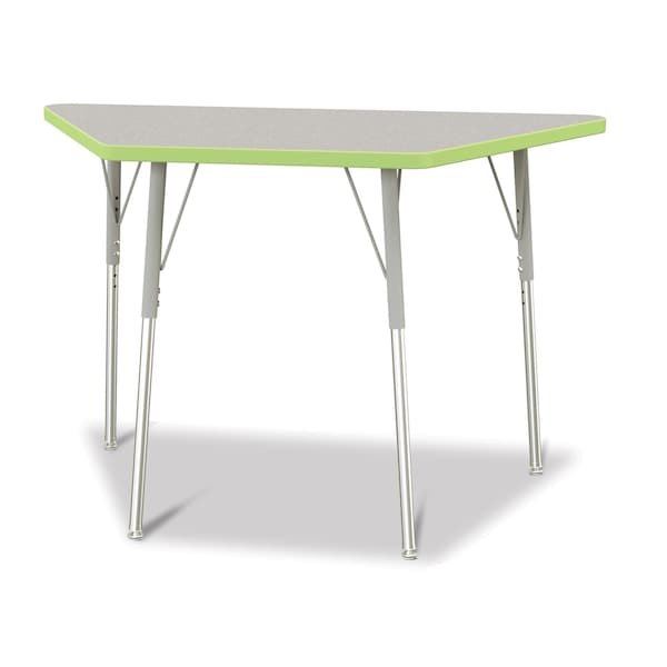 Jonti-Craft Berries Trapezoid Activity Tables, 24 in. x 48 in., A-height, Freckled Gray/Key Lime/Gray - 6438JCA130