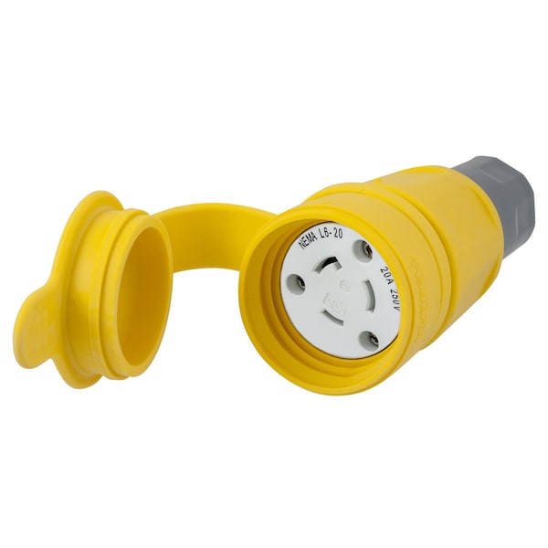 Dispositivo de bloqueo Bryant, Elastomérico, Cuerpo de conector hembra, 20A 250V, 2 polos 3 cables de tierra, L6-20R - BRY27W48