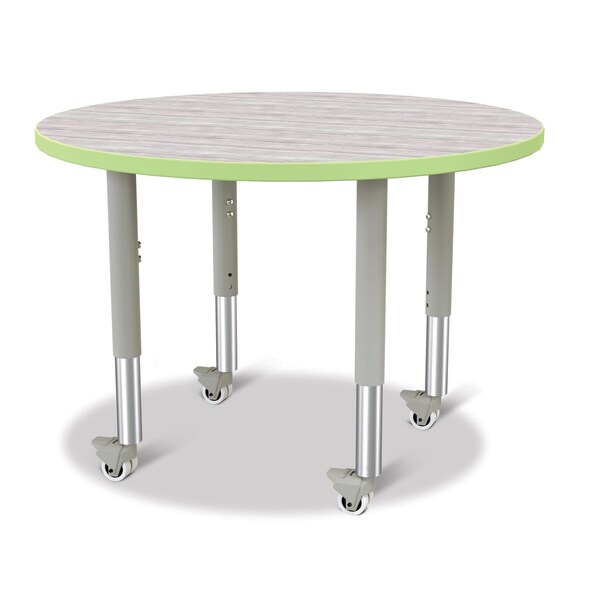Jonti-Craft Berries Round Activity Table, 36 in. Diameter, Mobile, Driftwood Gray/Key Lime/Gray - 6488JCM451