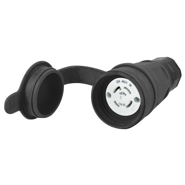 Dispositivos herméticos de Hubbell Wiring Device-Kellems, Conector Twist-Lock® de 30A, 3 Fases 480V AC, 3 Polos, 4 Hilos, Elastómero termoplástico, NEMA L16-30R, Negro - HBL29W76BK