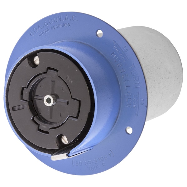 Dispositivos de Bloqueo de Hubbell Wiring Device-Kellems, Hubbellock, Industrial, Receptáculo Bridado, 60A 600V AC, 4 polos 5 cables a tierra, No NEMA, Terminal de Tornillo, Azul - HBL26521