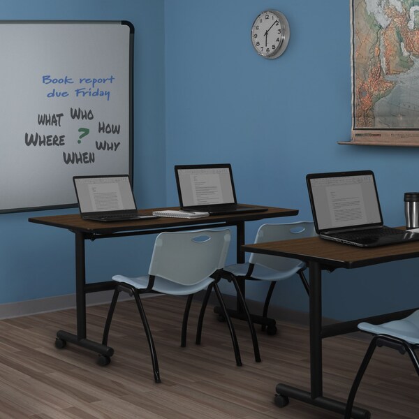 Regency Kobe Flip-Top Training Nesting Table W/ 2 M Stack Chairs, 60 in W, 24 in L, Neo Walnut - MKFT6024NW47GY