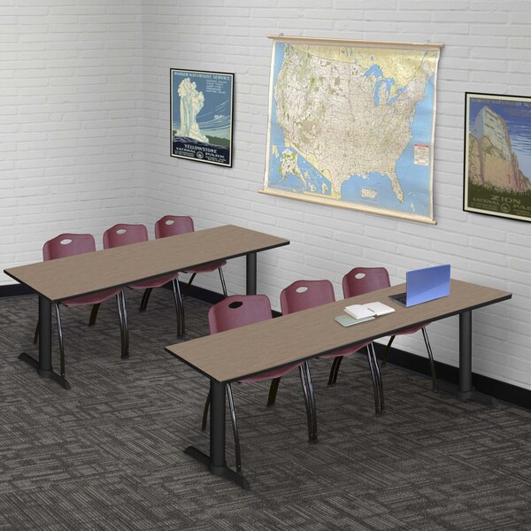Regency Cain T-Base Training Seminar Table W/ 3 M Stack Chairs, 84 in W, 24 in L, Noble Oak - MTRCT8424NO47BY