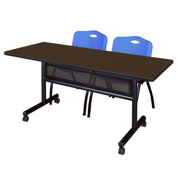 Regency Kobe Flip-Top Privacy Nesting Table W/ 2 M Stack Chairs, 60 in W, 30 in L, Neo Walnut - MKFTM6030NW47BE
