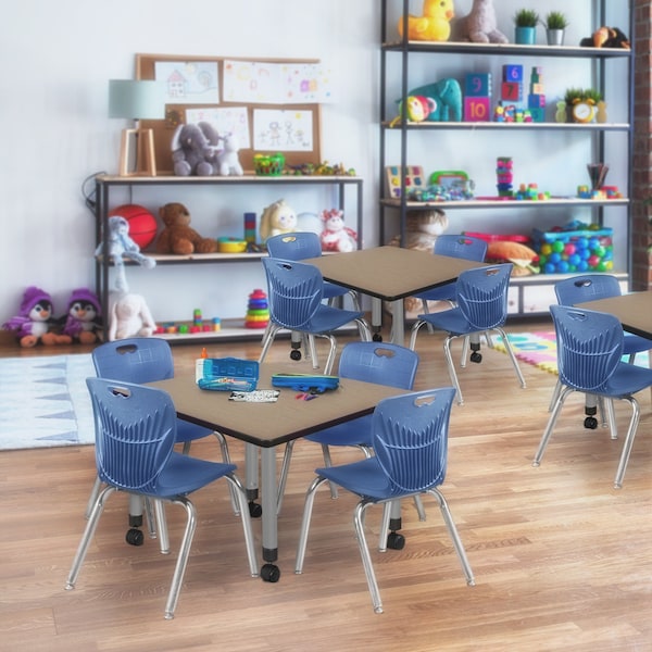 Regency Square Kee Mobile Adjustable Classroom Table W/ 4 Andy Chairs, 30 in W, 30 in L, Noble Oak - TB3030NOAPCGY45NV