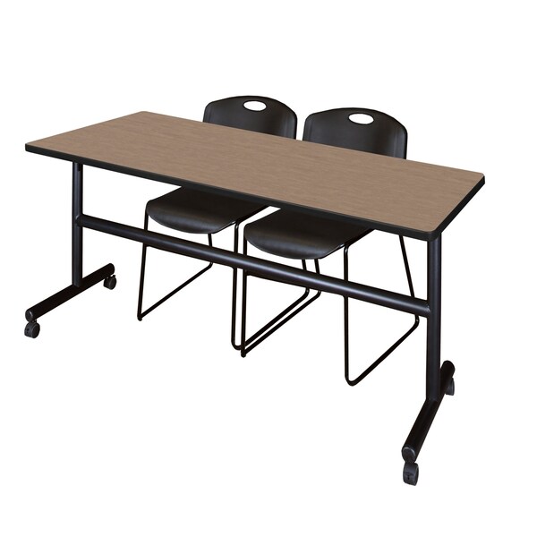Regency Kobe Flip-Top Training Nesting Table W/ 2 Zeng Stack Chairs, 72 in W, 30 in L, Noble Oak - MKFT7230NO44BK