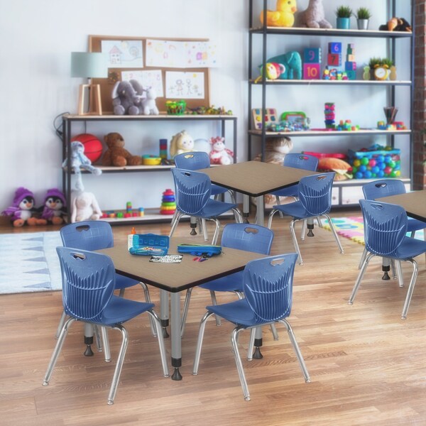 Regency Square Kee Adjustable Classroom Table W/ 4 Andy Stack Chairs, 30 in W, 30 in L, Noble Oak - TB3030NOAPGY45NV