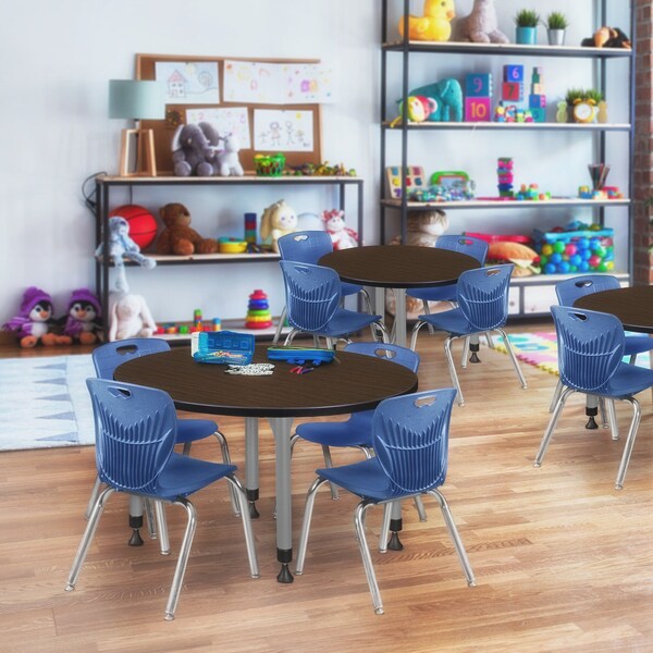 Regency Round Kee Adjustable Classroom Table W/ 4 Andy Stack Chairs, 36 in W, 36 in L, Neo Walnut - TB36RNDNWAPGY45NV