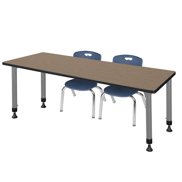 Regency Kee Adjustable Classroom Table W/ 2 Andy Stack Chairs, 72 in W, 30 in L, Noble Oak - MT7230NOAPGY45NV