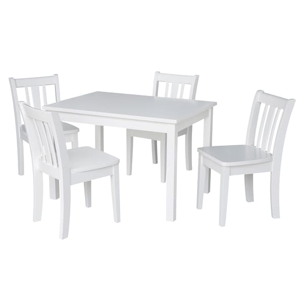International Concepts Rectangle Table with 4 San Remo Juvenile Chairs, 24 in W, 33.1 in L, 22.2 in H, Wood, White - K08-2532-CC105-4
