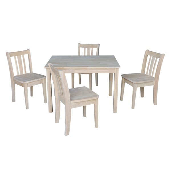 International Concepts Rectangle Table with 4 San Remo Juvenile Chairs, 24 in W, 33.1 in L, 22.2 in H, Wood, Unfinished - K-2532-CC105-4
