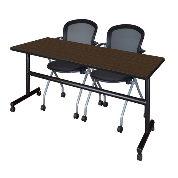 Regency Kobe Flip-Top Training Nesting Table W/ 2 Cadence Nest Chairs, 72 in W, 30 in L, Neo Walnut - MKFT7230NW23BK