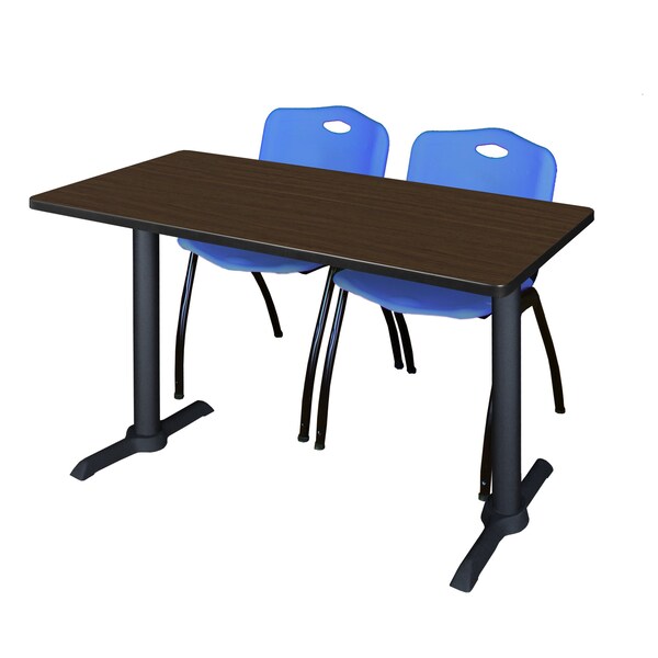 Regency Cain T-Base Training Seminar Table W/ 2 M Stack Chairs, 48 in W, 24 in L, Neo Walnut - MTRCT4824NW47BE