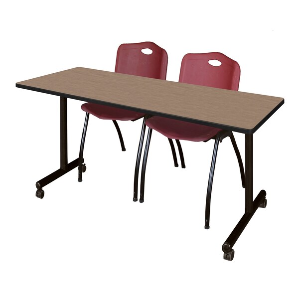 Regency Kobe Mobile T-Base Training Table W/ 2 M Stack Chairs, 72 in W, 24 in L, Noble Oak - MKTRCC7224NO47BY