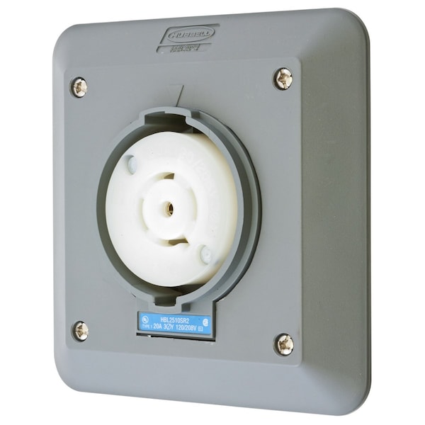 Dispositivos de bloqueo de Hubbell Wiring Device-Kellems, Twist-Lock®, Safety-Shroud® Receptáculo, 20A, 3 Fase Y 120/208V AC, 4 Polos, 5 Cables de conexión a tierra, NEMA L21-20R - HBL2510SR2