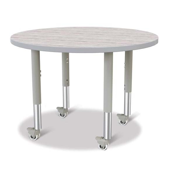 Jonti-Craft Berries Round Activity Table, 36 in. Diameter, Mobile, Driftwood Gray/Gray/Gray - 6488JCM450