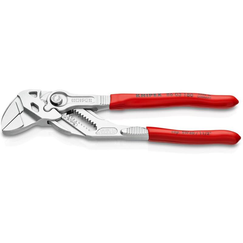 Llave de pinza KNIPEX de acero forjado de servicio pesado de 7-1/4 pulgadas con baño de níquel - 86 03 180 SBA