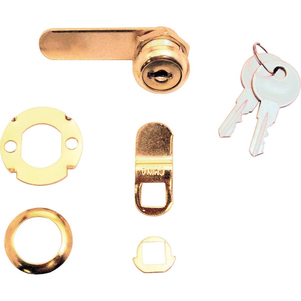 Prime-Line Prime-Line Bright Brass Gold Steel Cabinet/Drawer Lock - U9942