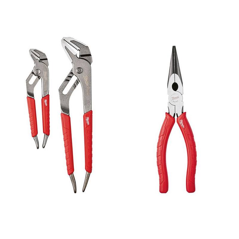 Set de alicates de mandíbula recta con agarre cómodo de 6 y 10 pulgadas de Milwaukee, con alicate de nariz larga con agarre cómodo de 8 pulgadas - 48-22-6330-48-22-6101.