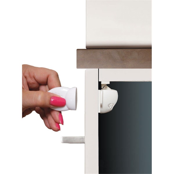 Posdatas Adhesive Mag Lock White Plastic Adhesive Magnetic Cabinet Locks, 5PK - PO1677294