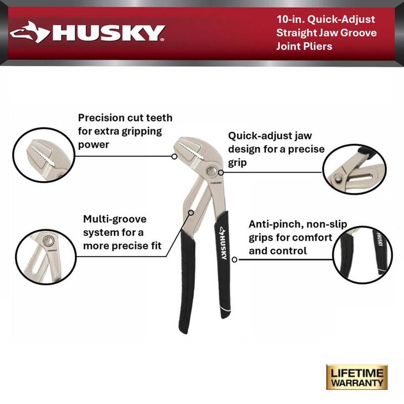 Husky 10 pulgadas de pinzas de ranura con articulación de ajuste rápido y mandíbula recta - 90919