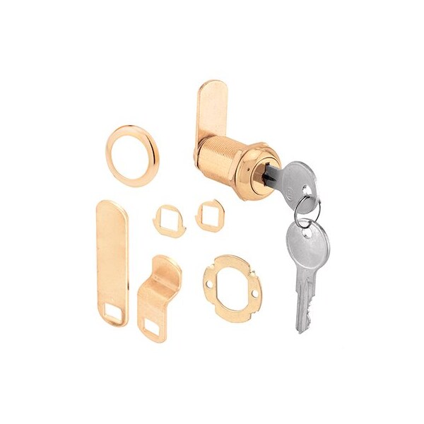 Prime-Line Drawer and Cabinet Lock, 1-1/8in, Diecast Housing Brass Finish, Fits on 13/16in Max Panel Thickness - U 9946