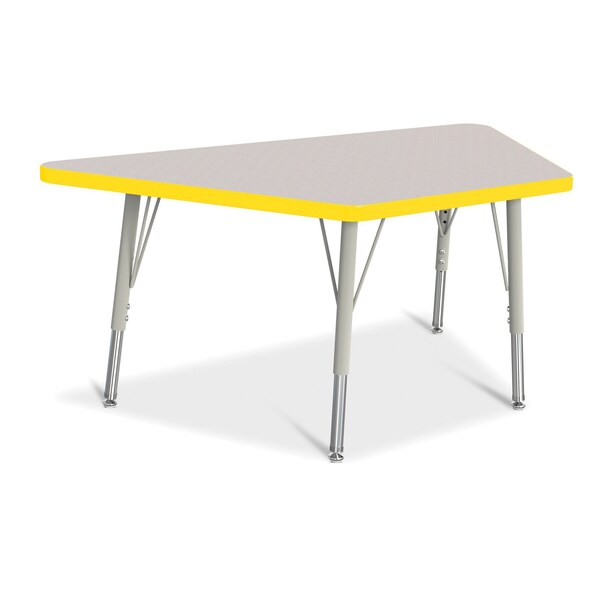Jonti-Craft Berries Trapezoid Activity Tables, 24 in. x 48 in., E-height, Freckled Gray/Yellow/Gray - 6438JCE007