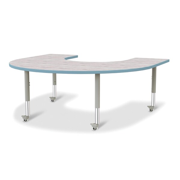 Jonti-Craft Berries Horseshoe Activity Table, 60 in. x 66 in., Mobile, Driftwood Gray/Coastal Blue/Gray - 6445JCM452