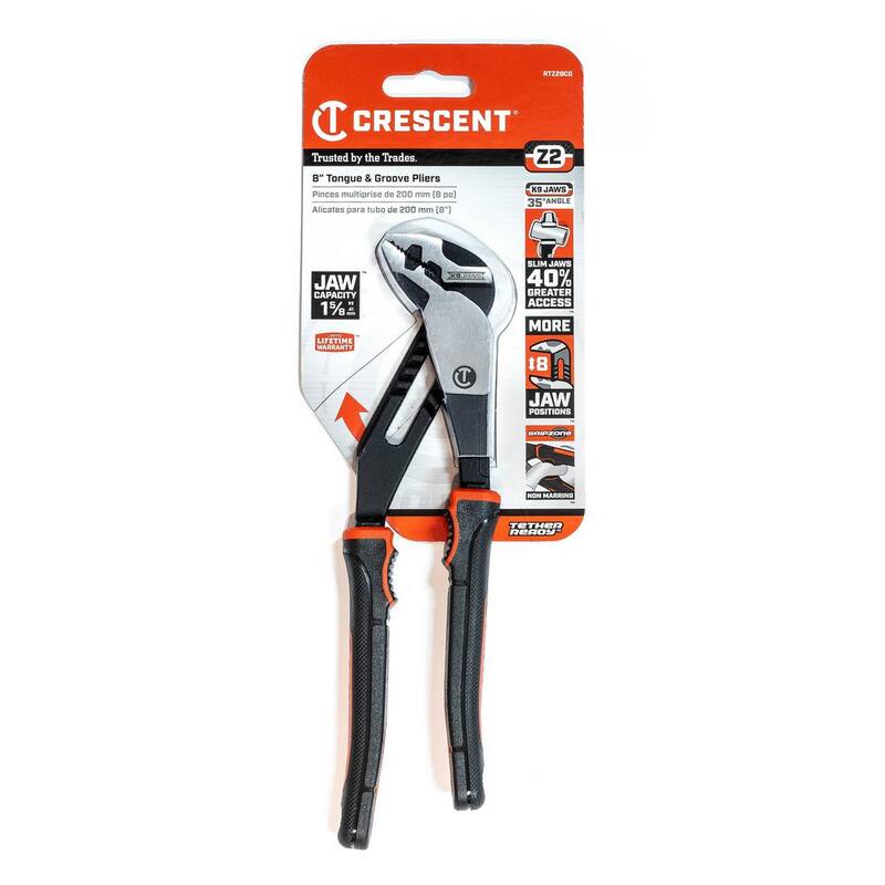 Tenazas de lengüeta y ranura de mandíbula recta K9 de Crescent de 8 pulgadas con agarre dual de material en Z2 - RTZ28CG
