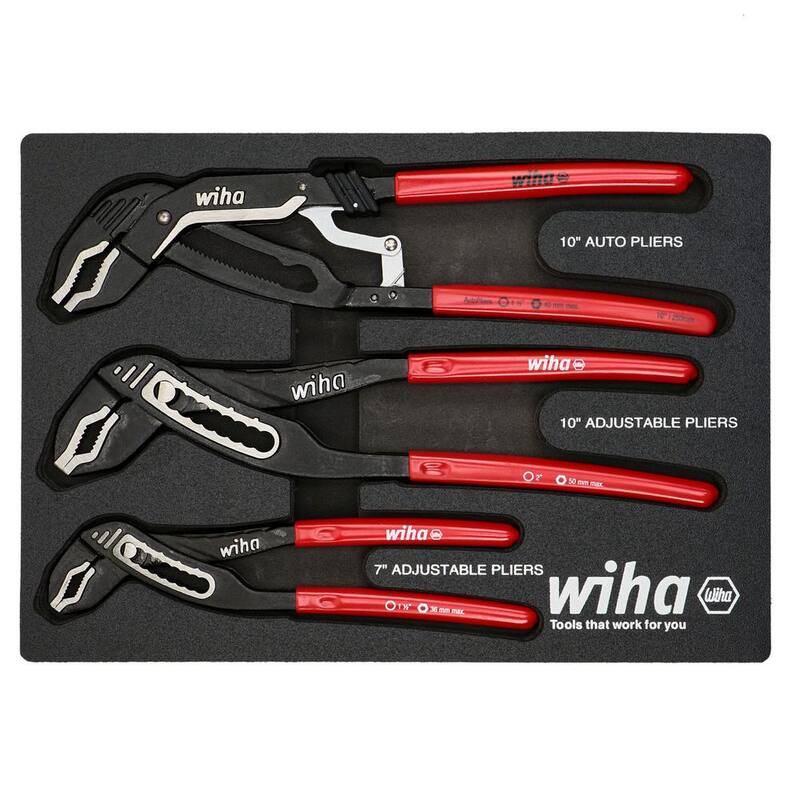 Juego de bandeja de 3 piezas de tenazas de lengua y ranura con agarre clásico Wiha V-Jaw - 34690