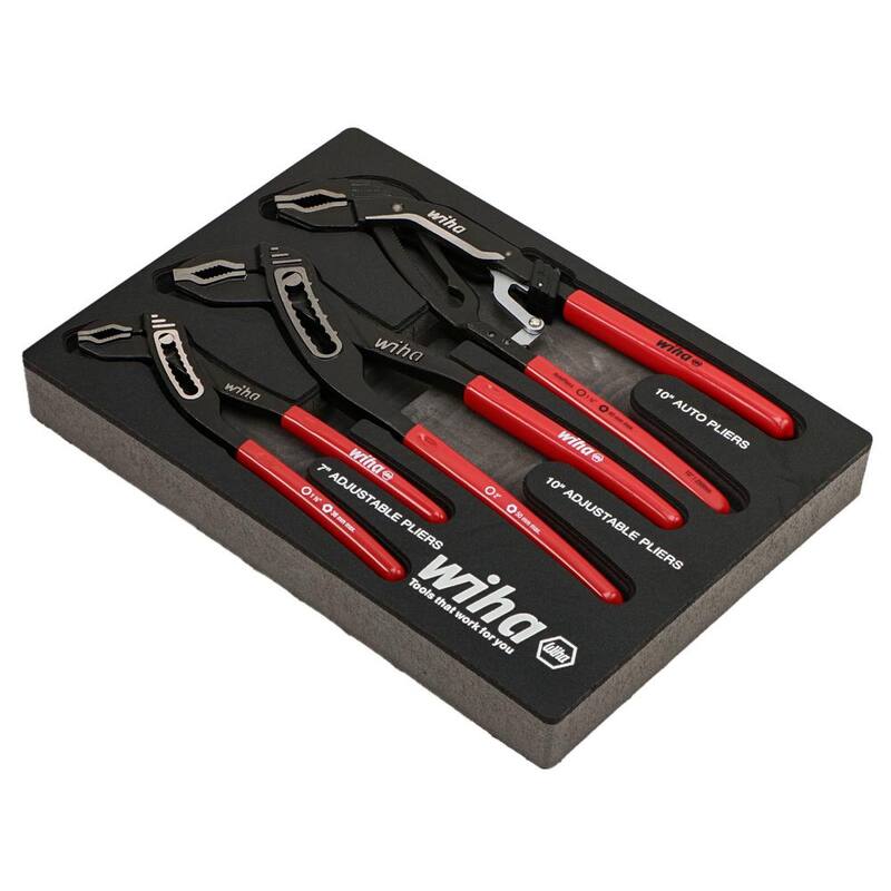 Juego de bandeja de 3 piezas de tenazas de lengua y ranura con agarre clásico Wiha V-Jaw - 34690